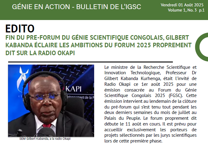 Bulletin de l’IGSC du vendredi 01 août 2025